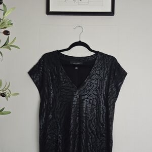 White House Black Market Shimmering Black V-Neck Blouse